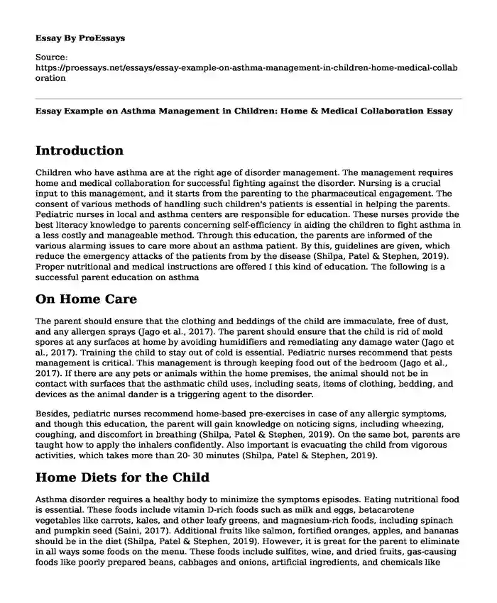 Essay Example on Asthma Management in Children: Home & Medical Collaboration