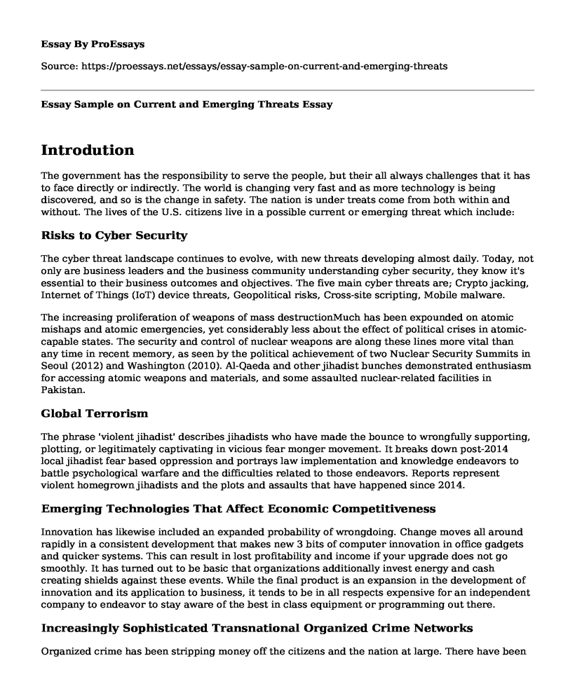Essay Sample on Current and Emerging Threats