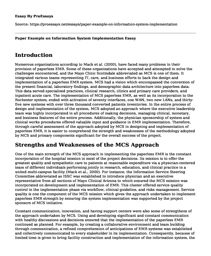 Paper Example on Information System Implementation 