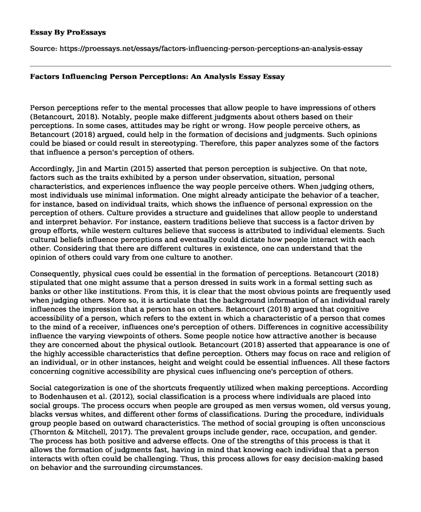 Factors Influencing Person Perceptions: An Analysis Essay