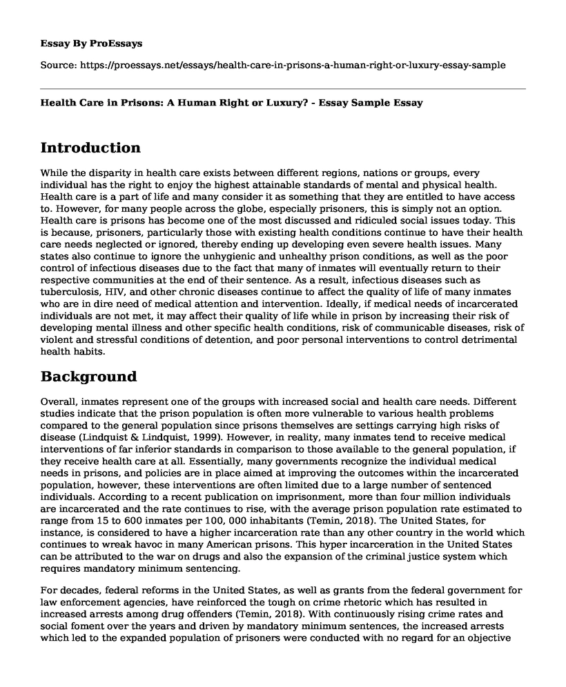 Health Care in Prisons: A Human Right or Luxury? - Essay Sample