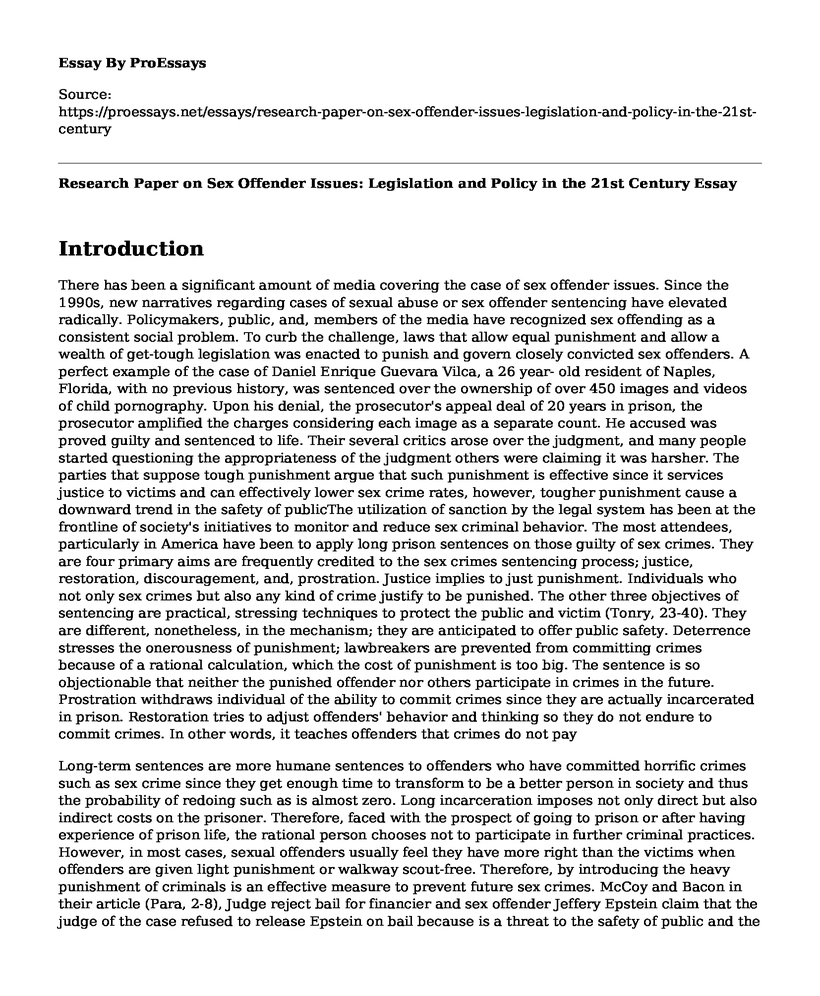 Research Paper on Sex Offender Issues: Legislation and Policy in the 21st Century