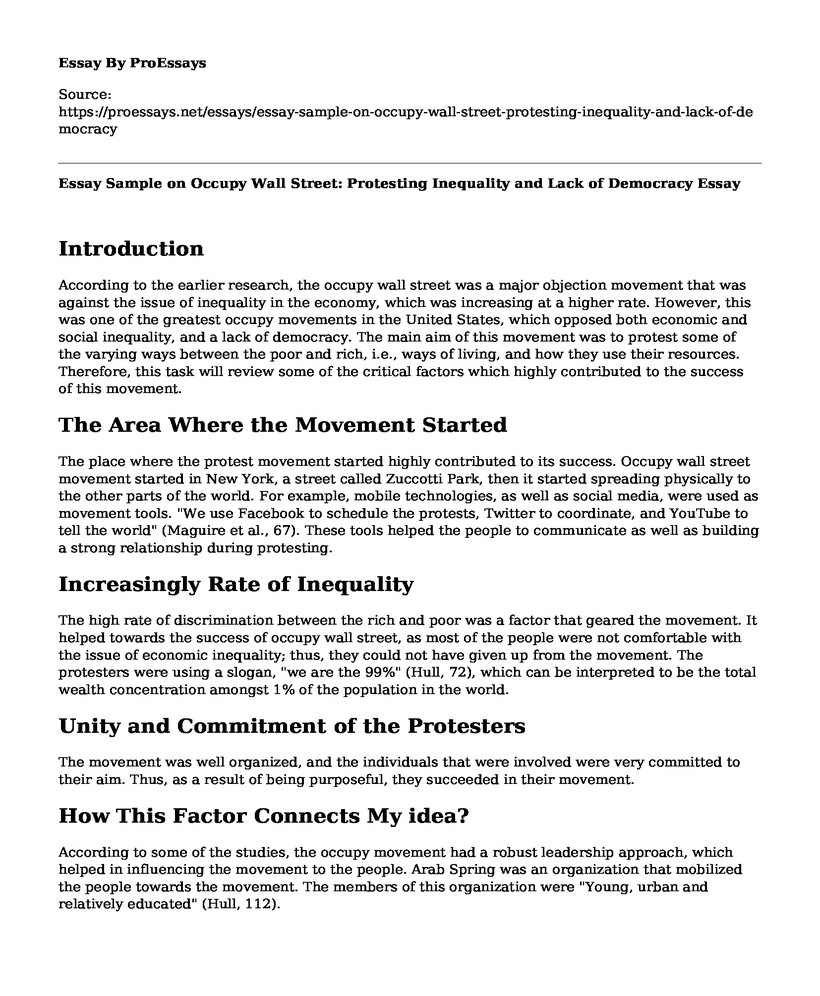 Essay Sample on Occupy Wall Street: Protesting Inequality and Lack of Democracy