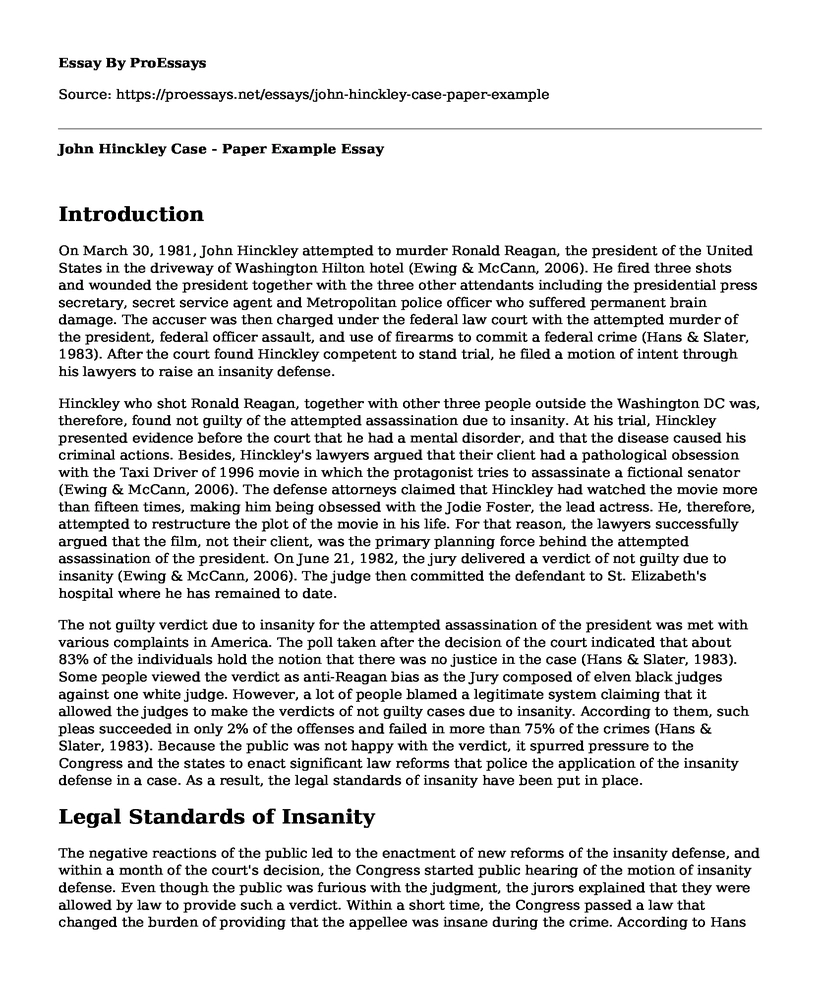 John Hinckley Case - Paper Example