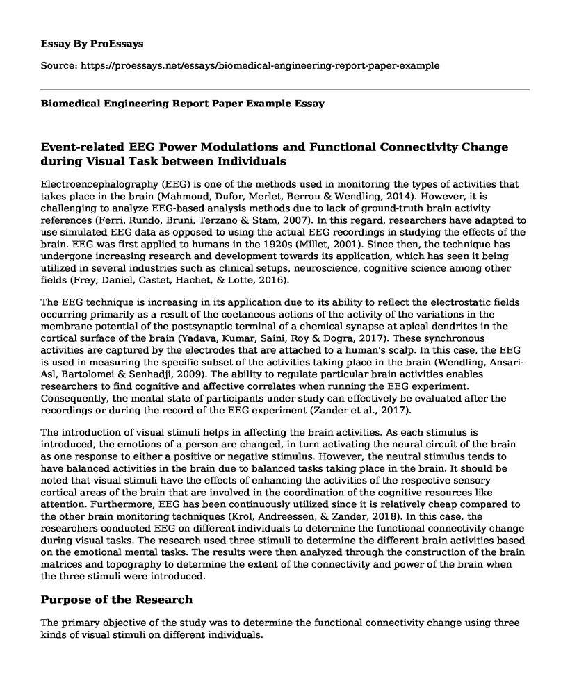 Biomedical Engineering Report Paper Example