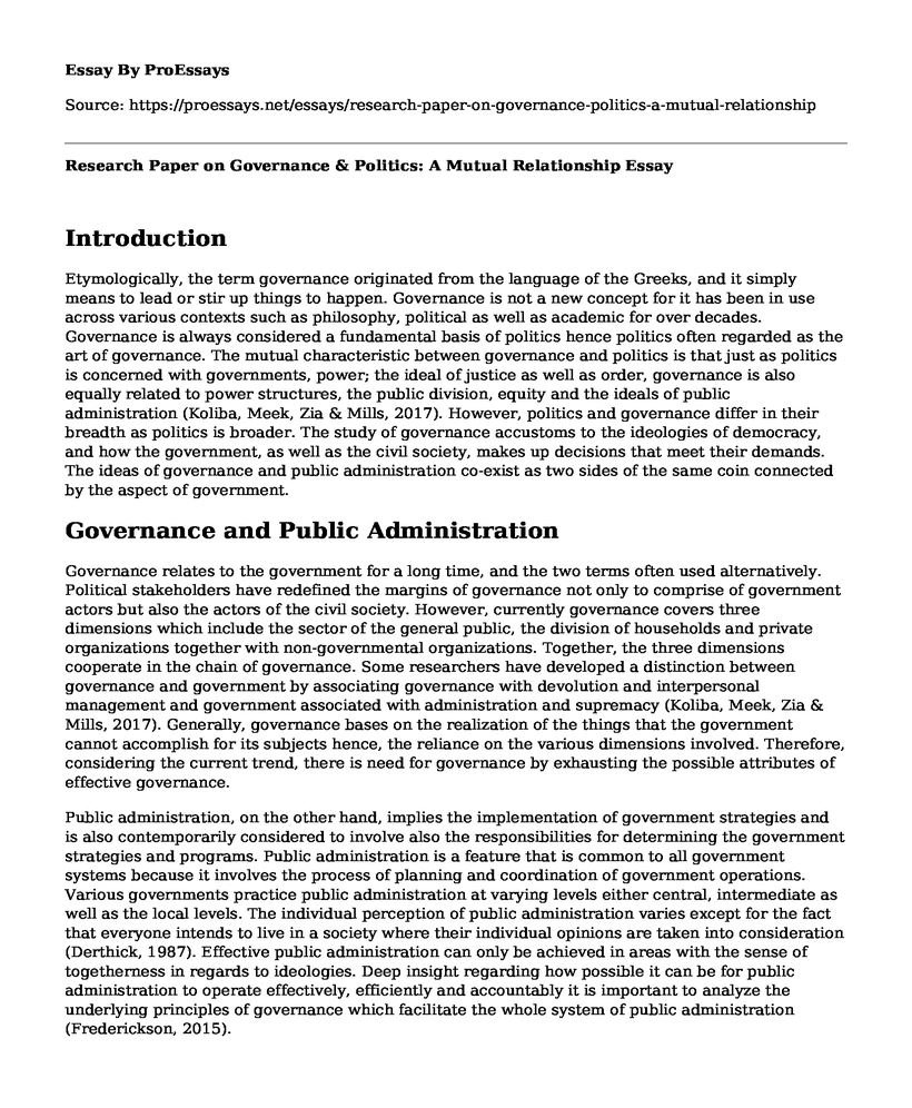 Research Paper on Governance & Politics: A Mutual Relationship
