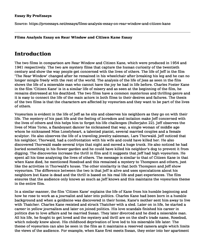 Films Analysis Essay on Rear Window and Citizen Kane