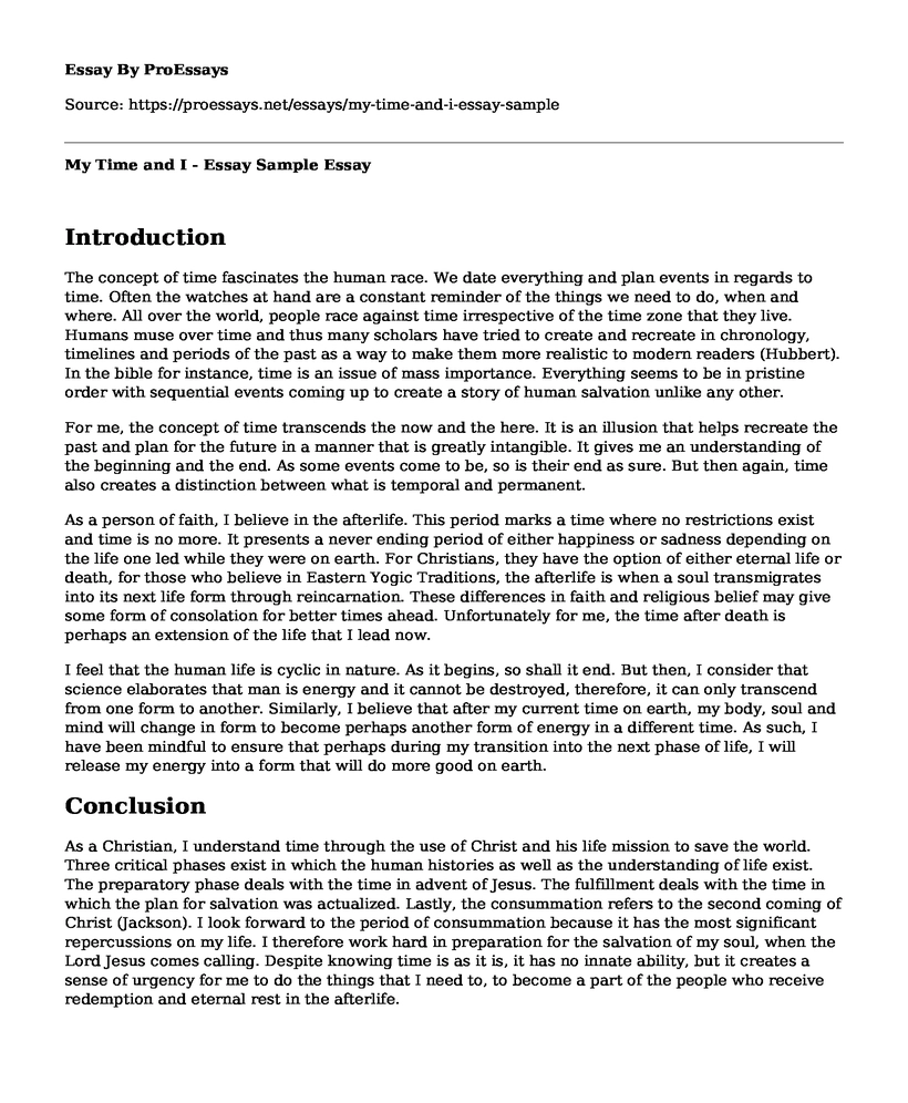 My Time and I - Essay Sample