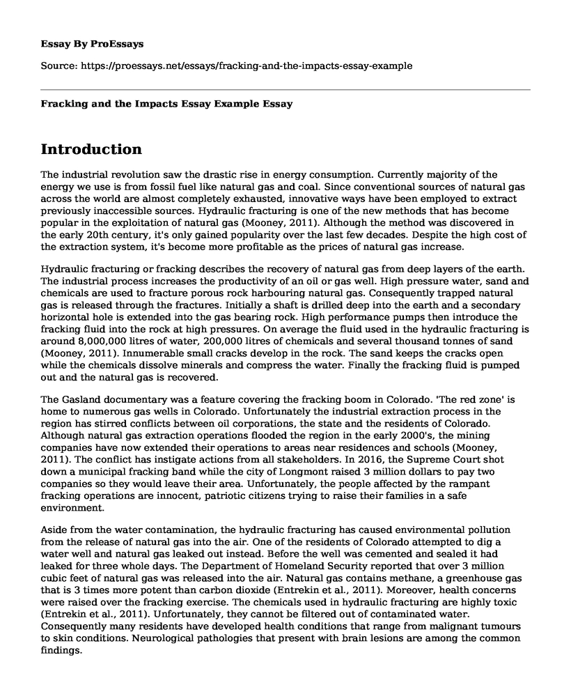 Fracking and the Impacts Essay Example