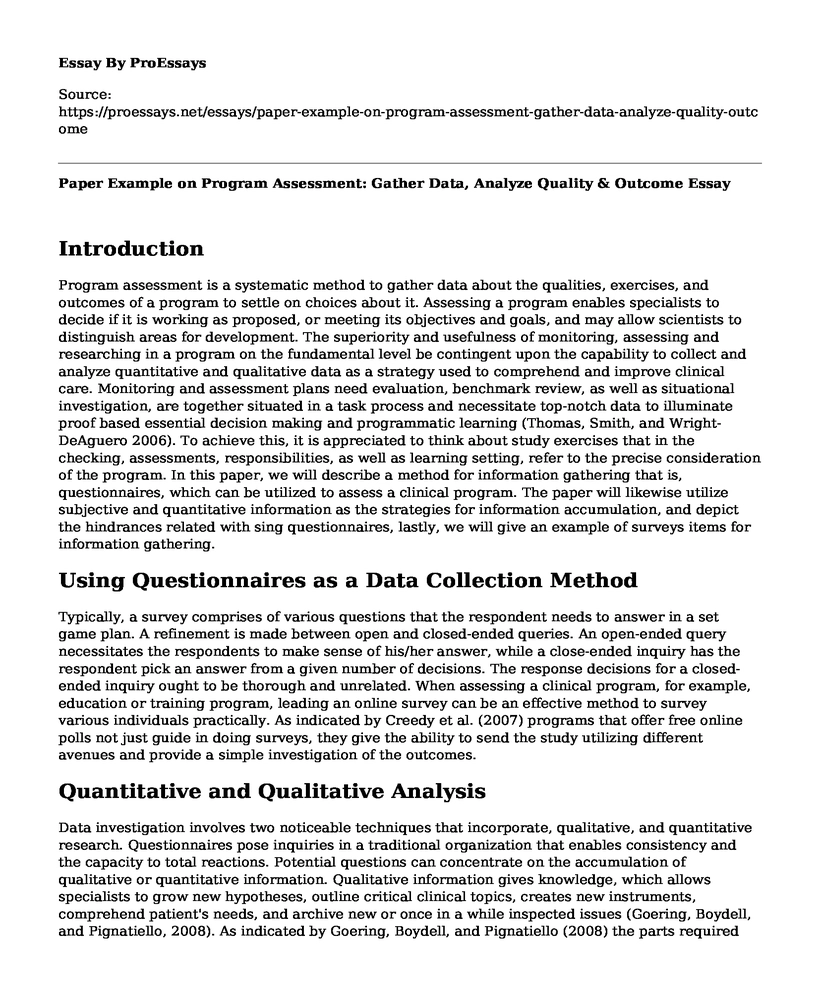 Paper Example on Program Assessment: Gather Data, Analyze Quality & Outcome