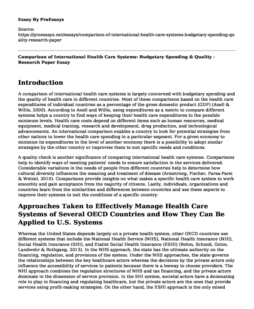 Comparison of International Health Care Systems: Budgetary Spending & Quality - Research Paper