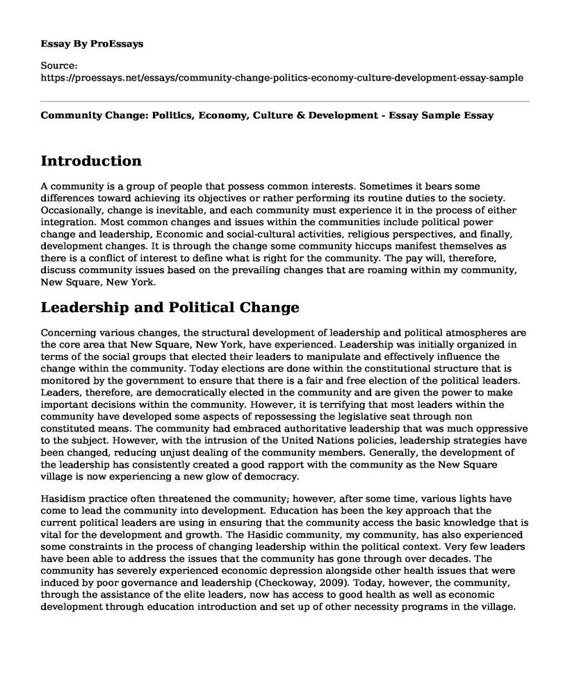 Community Change: Politics, Economy, Culture & Development - Essay Sample