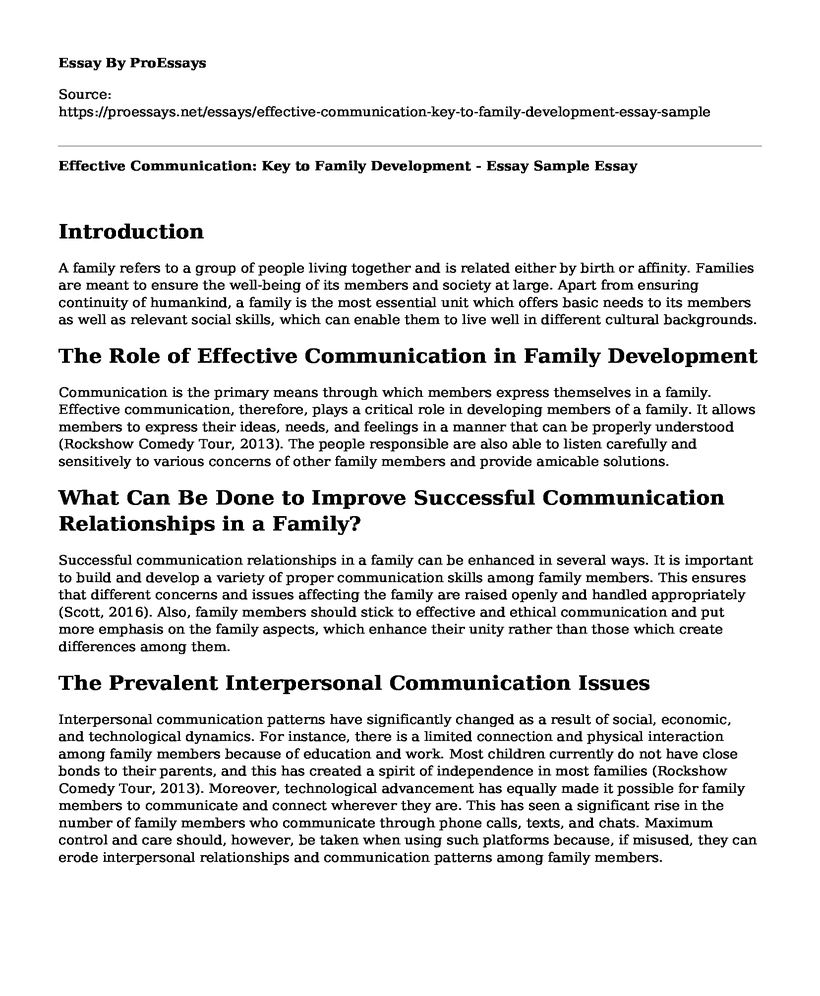 Effective Communication: Key to Family Development - Essay Sample