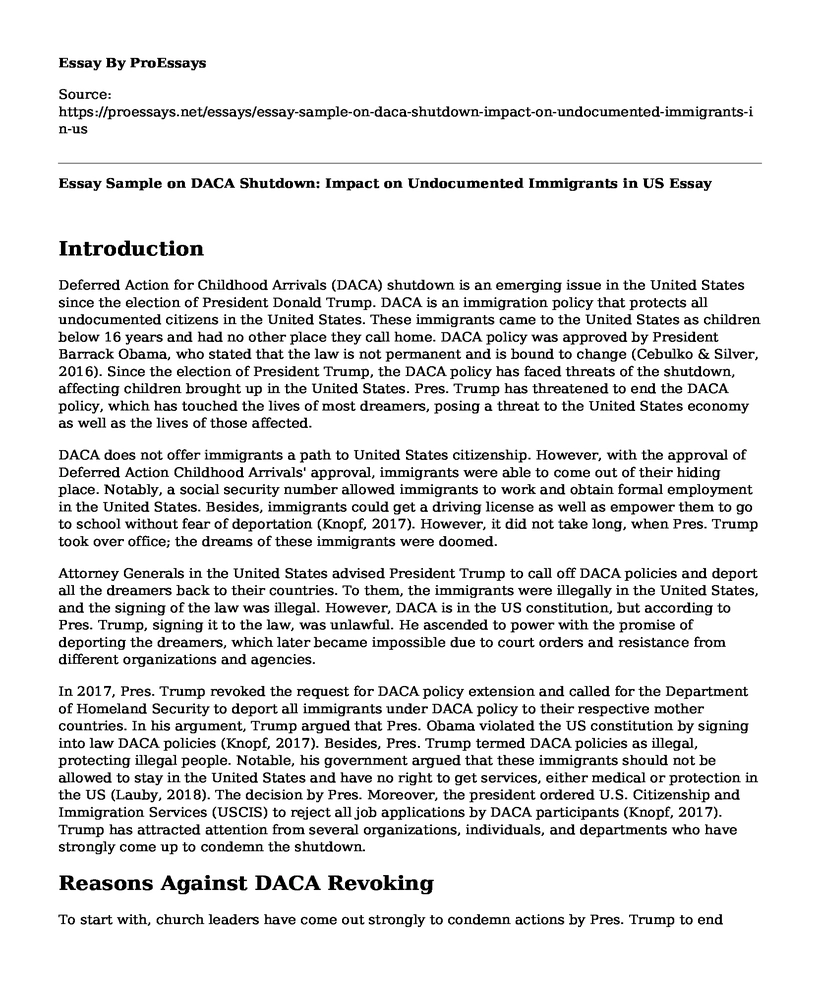 Essay Sample on DACA Shutdown: Impact on Undocumented Immigrants in US