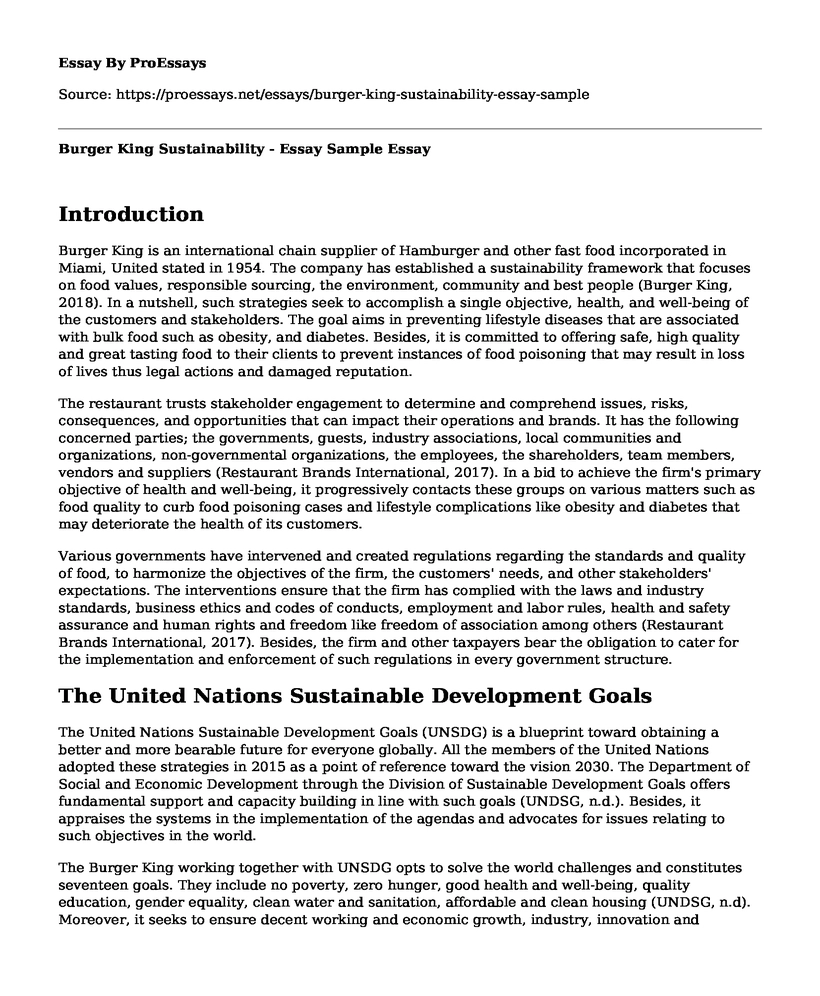 Burger King Sustainability - Essay Sample