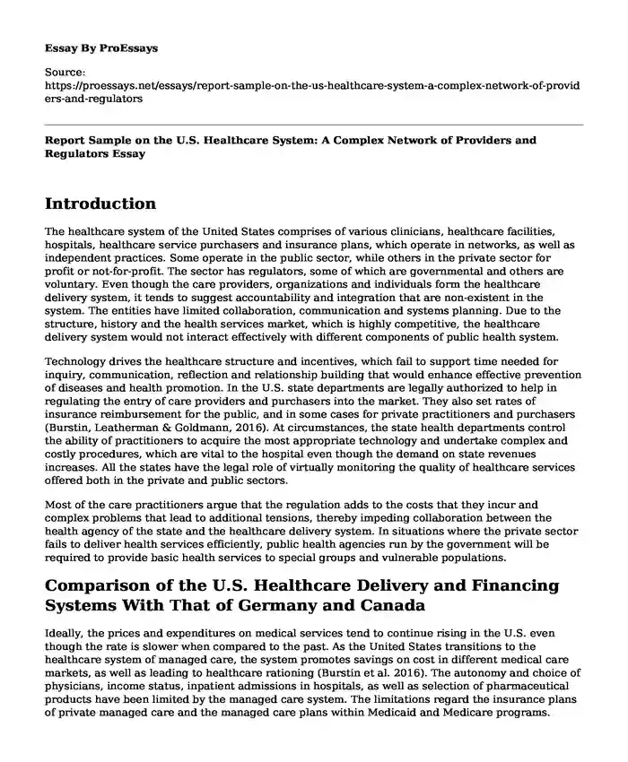 Report Sample on the U.S. Healthcare System: A Complex Network of Providers and Regulators