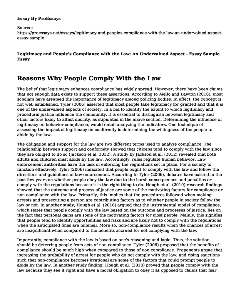 Legitimacy and People's Compliance with the Law: An Undervalued Aspect - Essay Sample