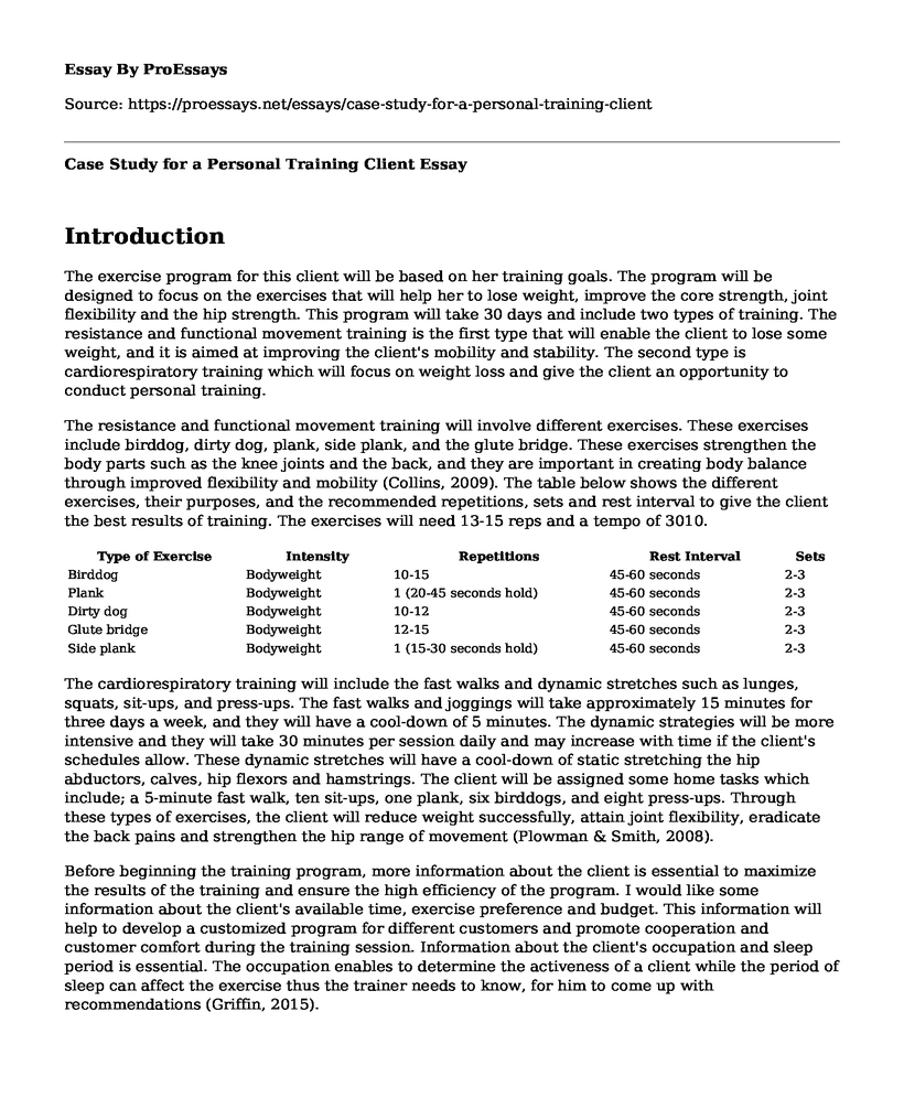 Case Study for a Personal Training Client