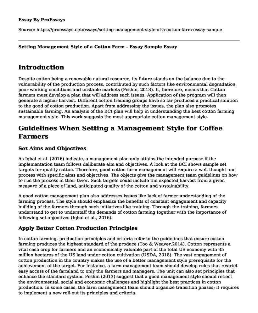 Setting Management Style of a Cotton Farm - Essay Sample