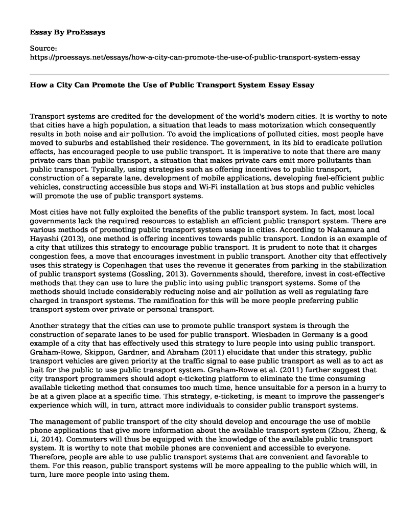 How a City Can Promote the Use of Public Transport System Essay