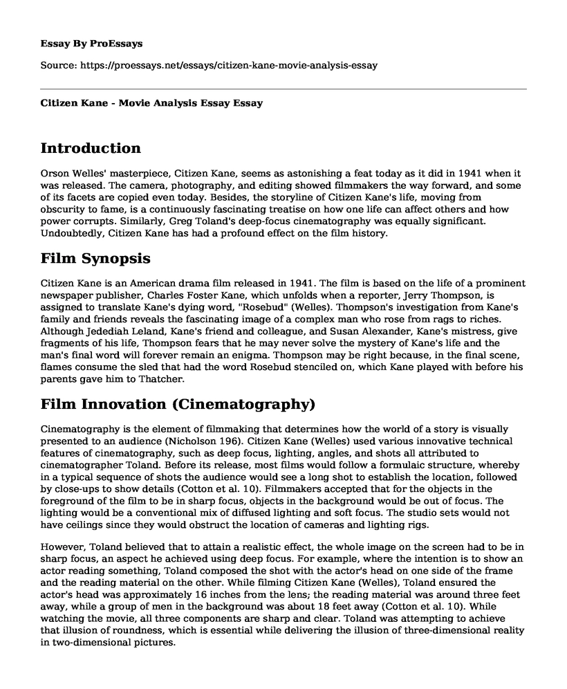 Citizen Kane - Movie Analysis Essay