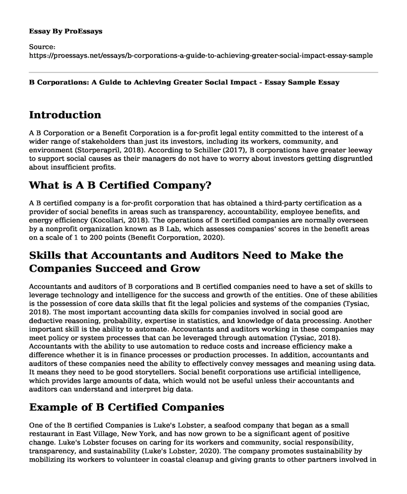 B Corporations: A Guide to Achieving Greater Social Impact - Essay Sample