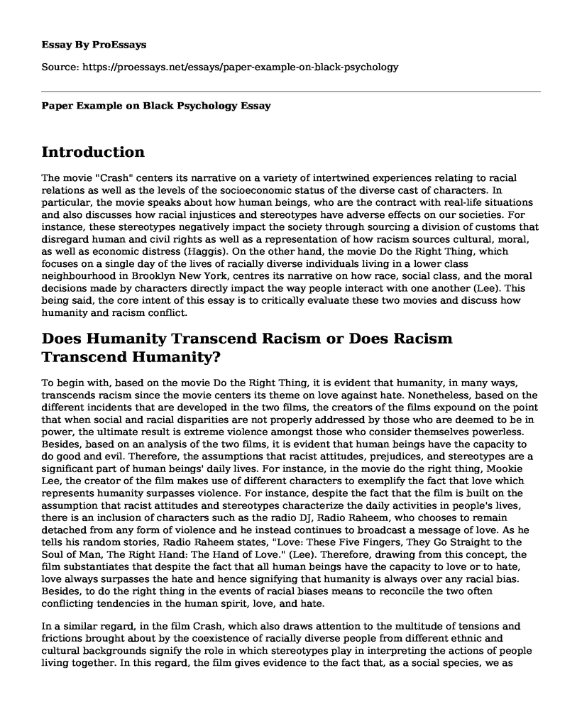 Paper Example on Black Psychology