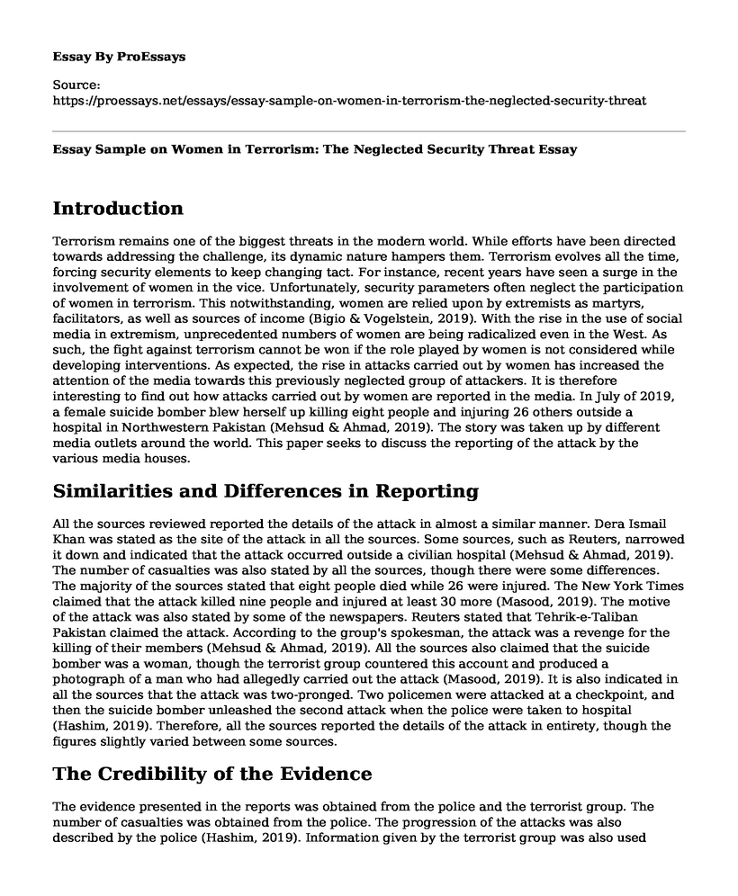 Essay Sample on Women in Terrorism: The Neglected Security Threat