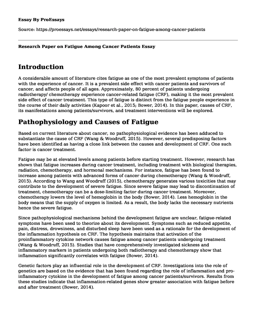 Research Paper on Fatigue Among Cancer Patients