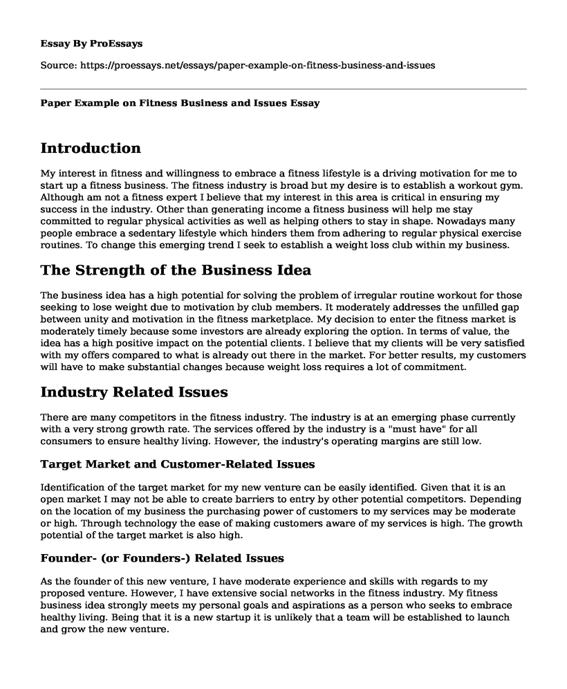 Paper Example on Fitness Business and Issues