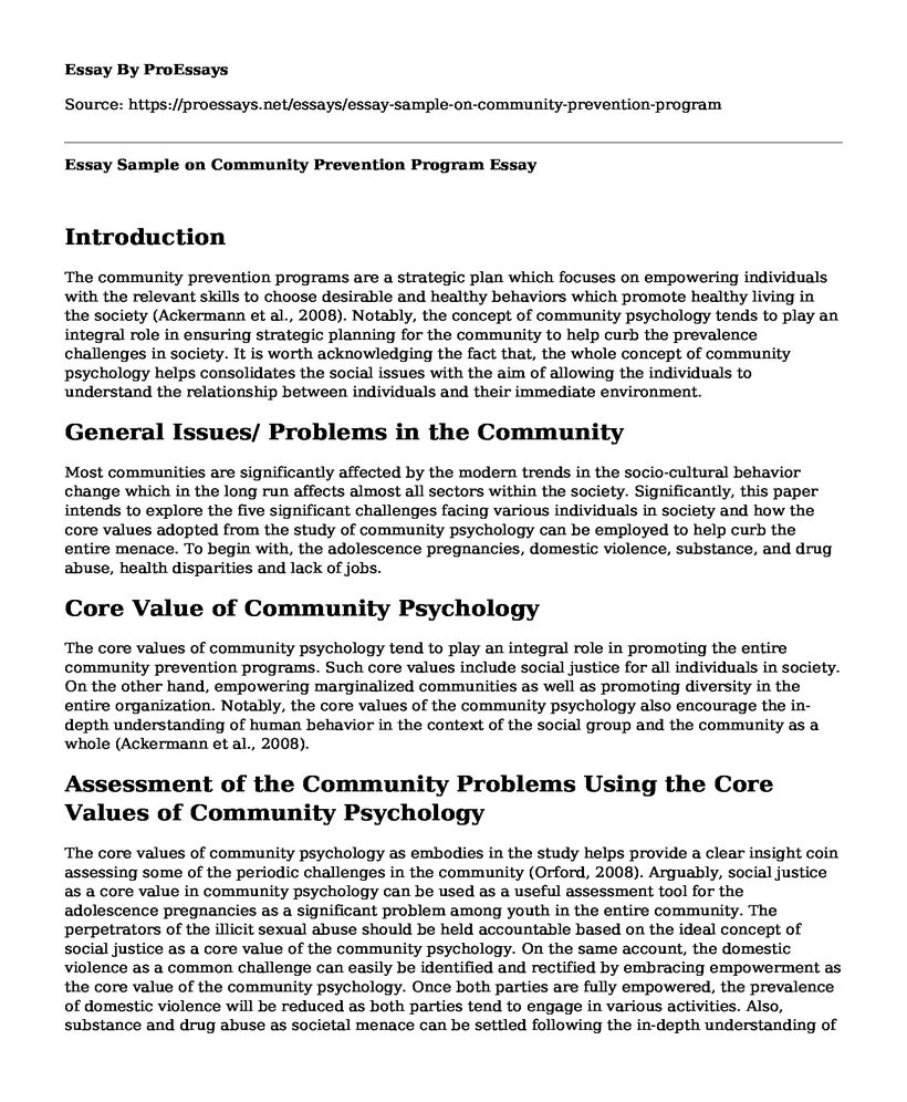 Essay Sample on Community Prevention Program