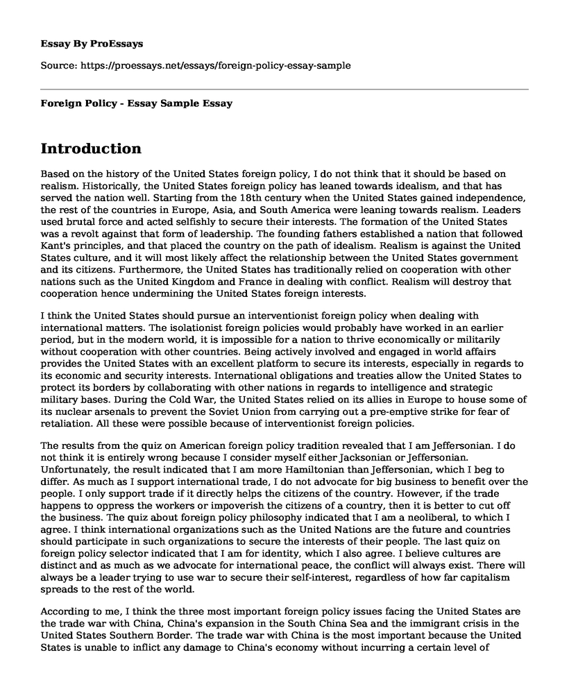 Foreign Policy - Essay Sample