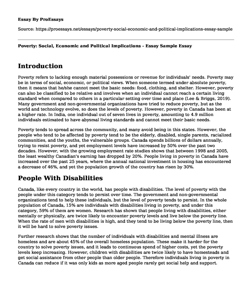 Poverty: Social, Economic and Political Implications - Essay Sample