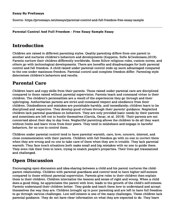 Parental Control And Full Freedom - Free Essay Sample