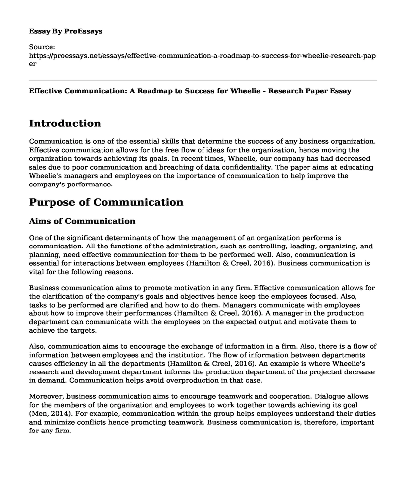 Effective Communication: A Roadmap to Success for Wheelie - Research Paper