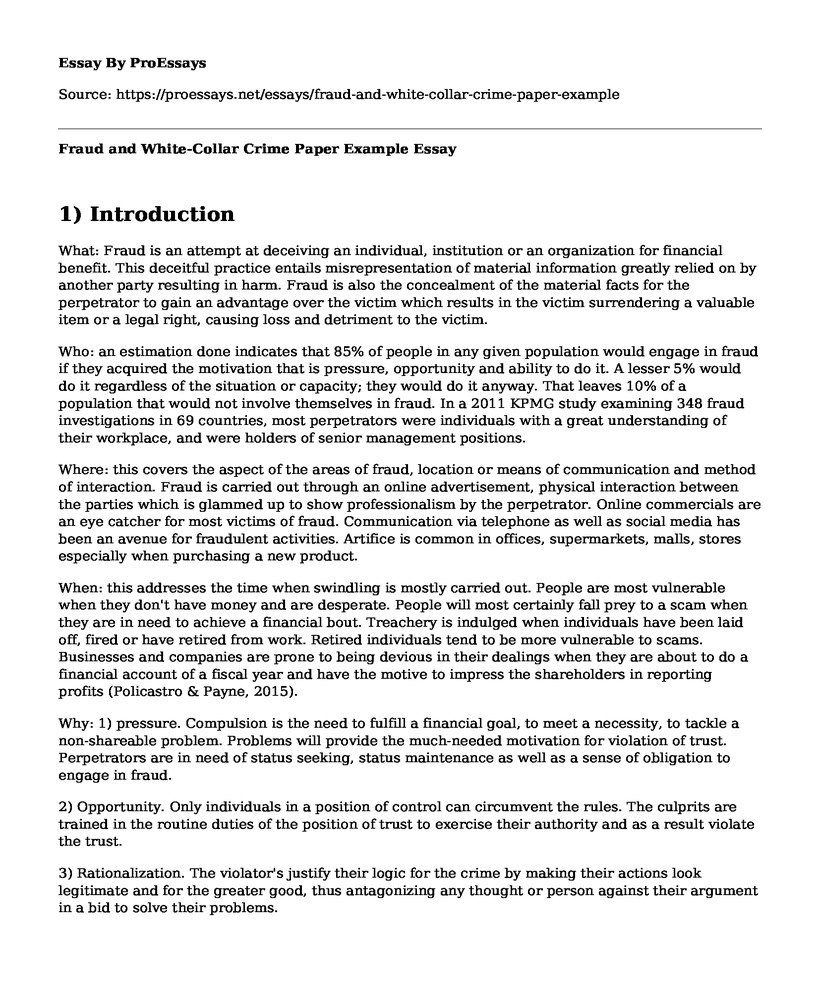 Fraud and White-Collar Crime Paper Example
