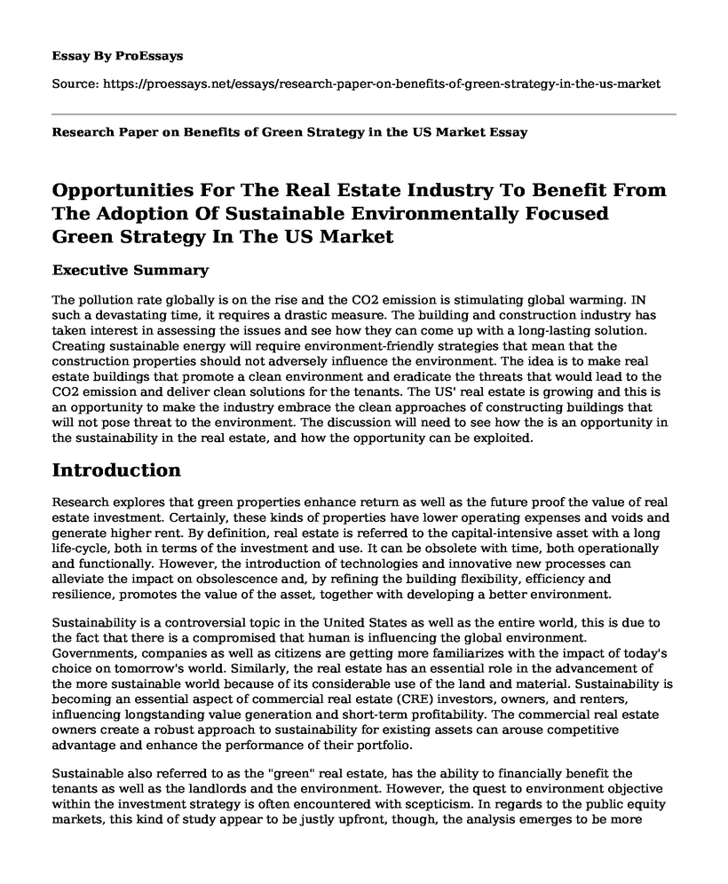 Research Paper on Benefits of Green Strategy in the US Market