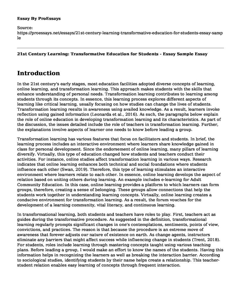 21st Century Learning: Transformative Education for Students - Essay Sample