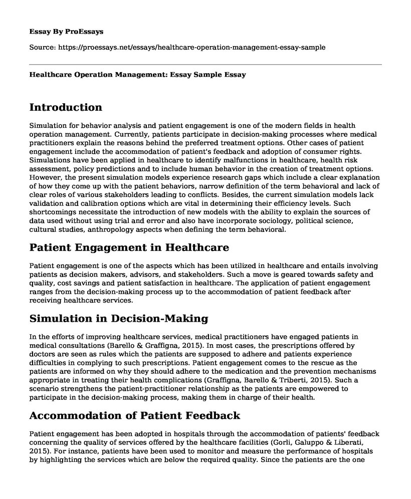 Healthcare Operation Management: Essay Sample 