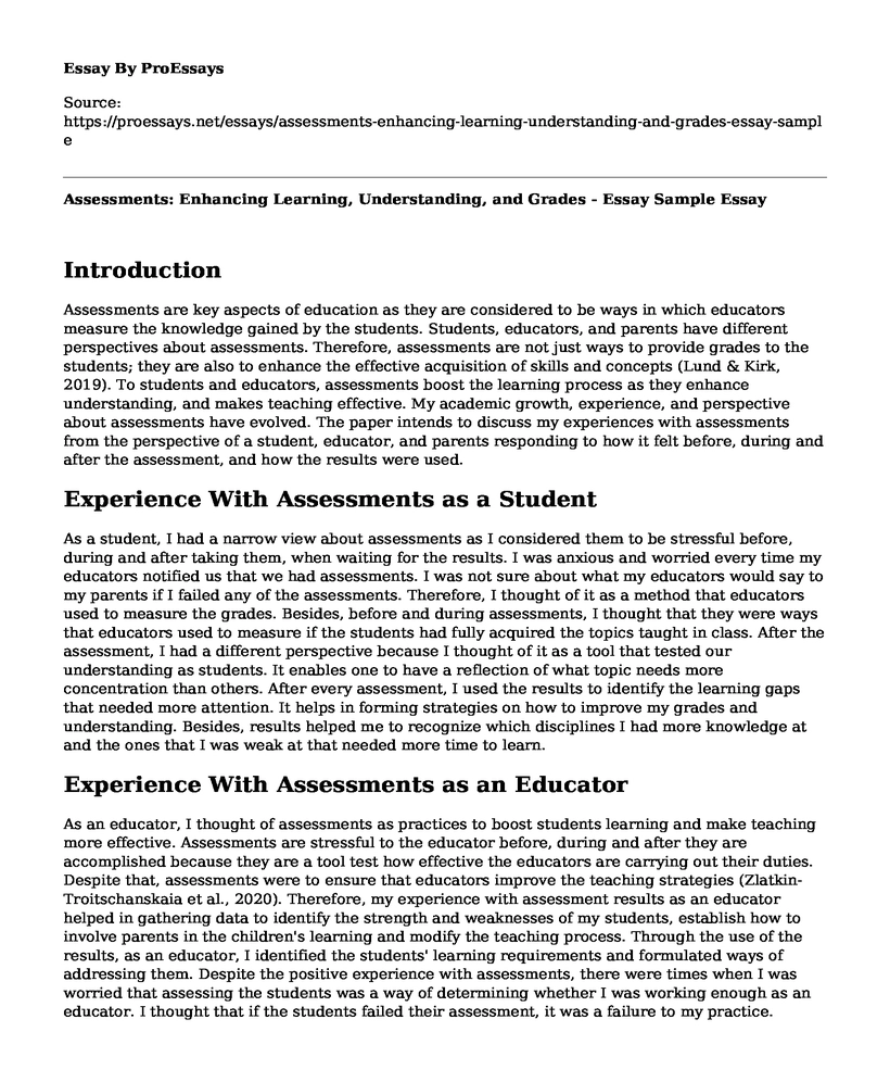 Assessments: Enhancing Learning, Understanding, and Grades - Essay Sample