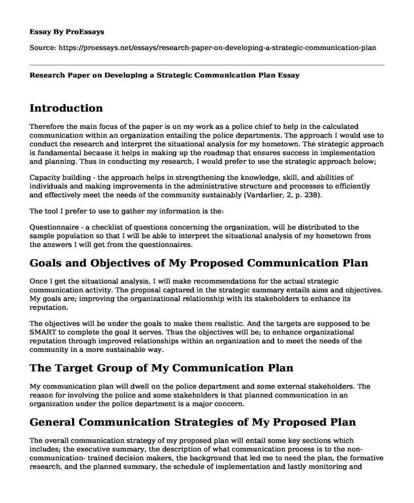 Research Paper on Developing a Strategic Communication Plan