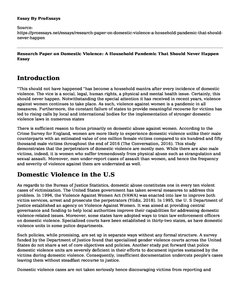 Research Paper on Domestic Violence: A Household Pandemic That Should Never Happen