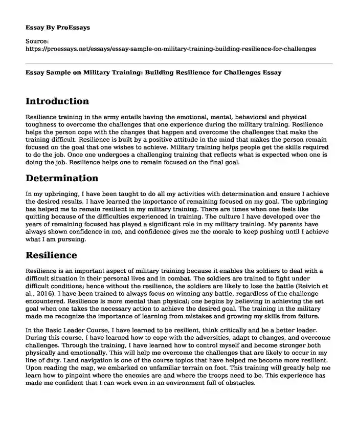 Essay Sample on Military Training: Building Resilience for Challenges