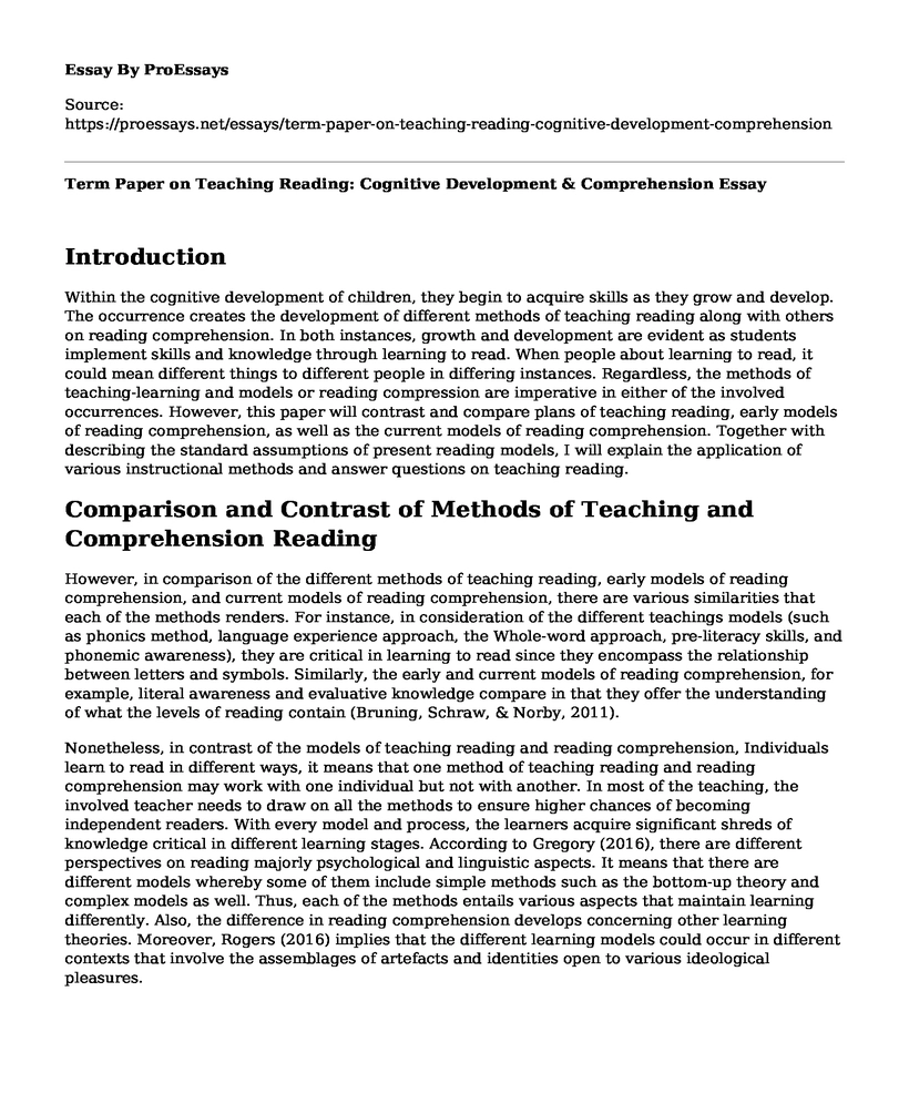Term Paper on Teaching Reading: Cognitive Development & Comprehension