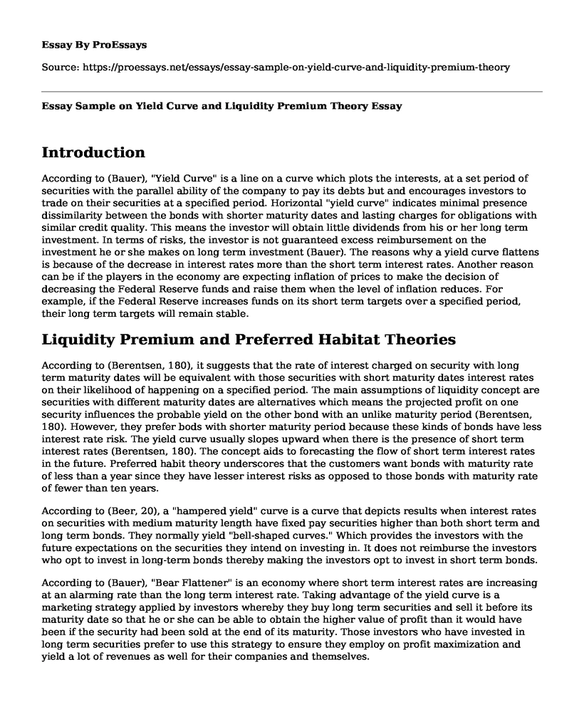 Essay Sample on Yield Curve and Liquidity Premium Theory