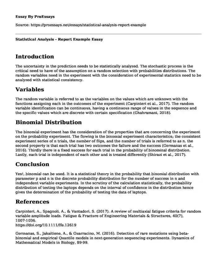 Statistical Analysis - Report Example