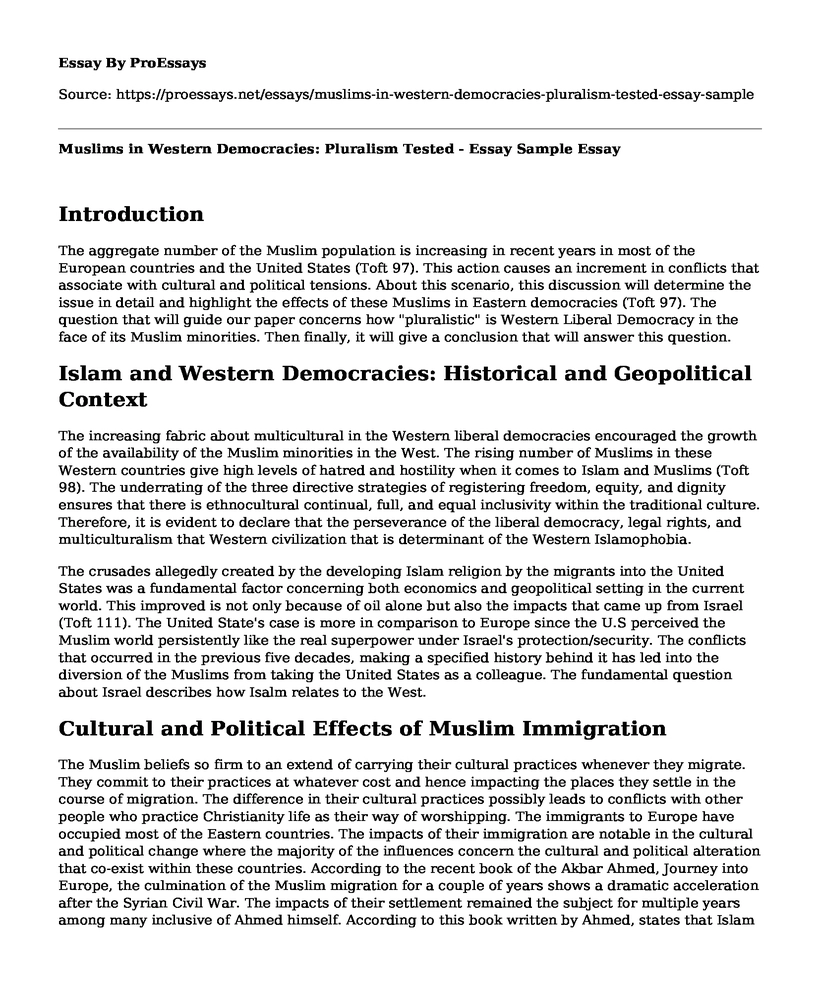 Muslims in Western Democracies: Pluralism Tested - Essay Sample