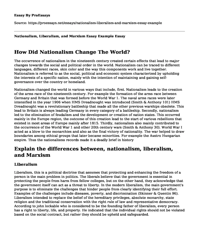 Nationalism, Liberalism, and Marxism Essay Example