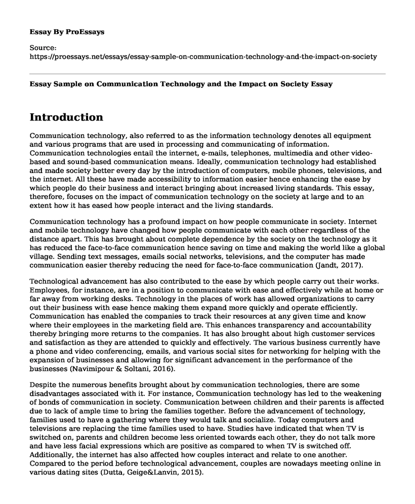 sample essay of impact of technology