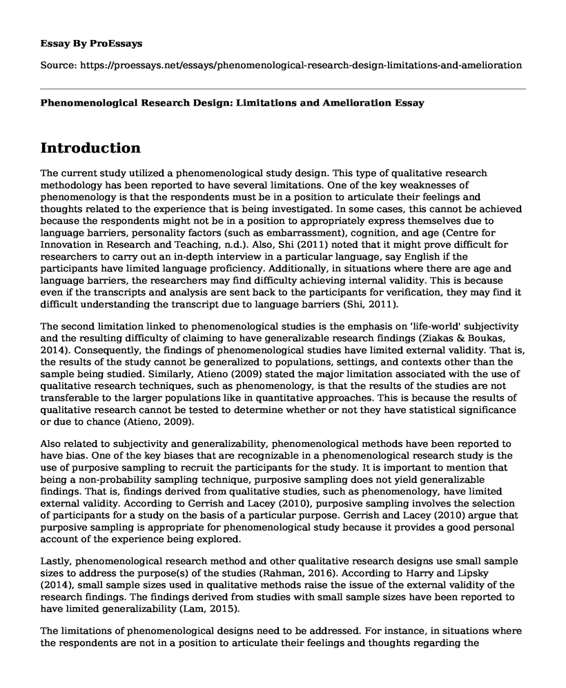 Phenomenological Research Design: Limitations and Amelioration